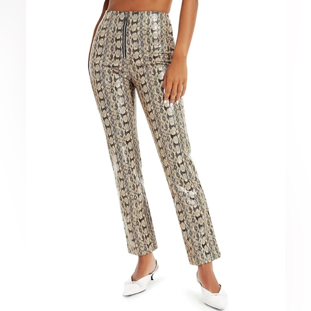 Danielle Bernstein Animal Print Skinny Leg Pants Beige Snake Print Size 2 - Picture 2 of 8